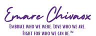Purple 'Emare Chivaox' wordmark and slogan on a transparent background.
